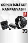 Kablosuz Bluetooth Kulaklık ve Kordon Hediyeli Akıllı Saat Nabız Ölçer Uzun Pil Ömrü