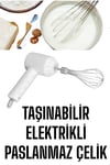 Mikser Çırpıcı Şarjlı Mini Taşınabilir Beyaz Tel Çırpıcı Paslanmaz Çelik
