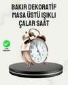 Nostaljik Büyük Boy Metal Masa Saati Bronz Kaplama ve Yüksek Sesli Alarm