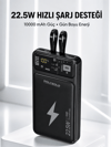 Powerbank Hızlı Şarj 10000 mAh Dahili Kablo Yeni Nesil