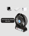 Şarjlı USB Fan – Masaüstü Mini Vantilatör, Taşınabilir, Işıklı, 3 Kademeli, Sessiz