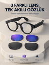 Siyah Akıllı Kamera Gözlüğü Fotoğraf Video Çekimli Yapay Zeka Destekli Bluetooth Çoklu Dil Çeviri 3 Lensli