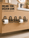 Siyah Metal Tuvalet Kağıdı Tutucu 5’li Set Yapışkanlı Duvar Tipi Banyo WC Askısı