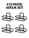 Siyah Metal WC Kağıtlık Yapışkanlı Duvar Tipi Tuvalet Kağıdı Tutucu Seti 4 Adet