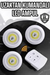 Spot Lamba Led Işık 3'lü Uzaktan Kumandalı Pilli Yapışkanlı Kablosuz Yeni Nesil