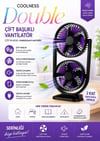 SPRAY DOUBLE FAN Şarjlı Buharlı Serinletici Fan Rgb Işıklı Çift Pervaneli Masa Fanı