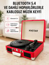 Taşınabilir Bavul Tipi Pikap Bluetooth Özellikli Dahili Hoparlörlü USB ve SD Kart Destekli Kırmızı