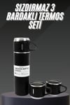 Termos Seti Paslanmaz Çelik 3 Bardaklı Vakumlu Termos Set 500 Ml 12 Saate Kadar Isı Koruma