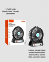 USB Girişli Taşınabilir Masaüstü Mini Fan – 3 Kademeli Hız, Şarjlı, Işıklı, Sessiz Çalışma