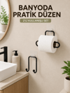 Vidasız Banyo Seti Yapışkanlı Tuvalet Kağıdı Tutucu ve Havlu Askısı 2’li Set