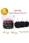 KITTYS 3'Lü Siyah Sabunsuz Duş Lifi 40GR Yumuşak ve Dayanıklı Banyo Lifi, Duş Jeli ile Kullanım