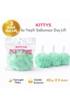 KITTYS 3'Lü Su Yeşili Sabunsuz Duş Lifi 40GR Yumuşak ve Dayanıklı Banyo Lifi, Duş Jeli ile Kullanım