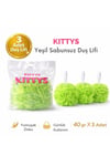 KITTYS 3'Lü Yeşil Sabunsuz Duş Lifi 40GR Yumuşak ve Dayanıklı Banyo Lifi, Duş Jeli ile Kullanım
