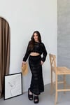 KADIN BİKİNİ ÜSTÜ PLAJ GİYİM BLUZ ETEK AJURLU TRİKO İKİLİ TAKIM
