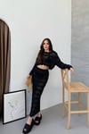 KADIN BİKİNİ ÜSTÜ PLAJ GİYİM BLUZ ETEK AJURLU TRİKO İKİLİ TAKIM