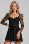KADIN DRAPE DETAYLI PUANTİYE DESENLİ ETEĞİ KLOŞ ABİYE DÜĞÜN DAVET SÖZ BALO MEZUNİYET ELBİSESİ