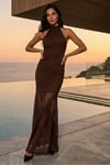 KADIN HALTER YAKA SIRT DEKOLTELİ PREMIUM ESNEK DANTEL KUMAŞ ASTARLI BALO MEZUNİYET DAVET ELBİSESİ