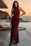 KADIN HALTER YAKA SIRT DEKOLTELİ PREMIUM ESNEK DANTEL KUMAŞ ASTARLI BALO MEZUNİYET DAVET ELBİSESİ