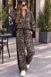 KADIN LEOPAR DESENLİ RELAXED FİT KADİFE KUMAŞ ALT ÜST İKİLİ TAKIM