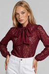 KADIN PRENSES KOL YAKASI BAĞLAMA DETAYLI ESNEK PREMİUM DANTEL KUMAŞ TRANSPARAN BLUZ