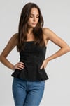 KADIN SİMLİ ÖRME KUMAŞ STRAPLEZ YAKA PEPLUM BLUZ