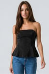 KADIN SİMLİ ÖRME KUMAŞ STRAPLEZ YAKA PEPLUM BLUZ