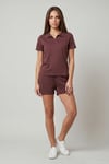 KADIN SOFT ÖRME KUMAŞ POLO YAKA BLUZ VE BELİ LASTİKLİ ŞORT İKİLİ TAKIM