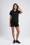 KADIN SOFT ÖRME KUMAŞ POLO YAKA BLUZ VE BELİ LASTİKLİ ŞORT İKİLİ TAKIM