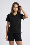 KADIN SOFT ÖRME KUMAŞ POLO YAKA BLUZ VE BELİ LASTİKLİ ŞORT İKİLİ TAKIM