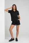 KADIN SOFT ÖRME KUMAŞ POLO YAKA BLUZ VE BELİ LASTİKLİ ŞORT İKİLİ TAKIM