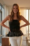 KADIN STRAPLEZ ASTARLI DANTEL KUMAŞ PEPLUM BLUZ