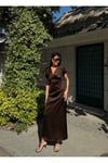 KADIN V YAKA PİLELİ SATEN MİDİ ELBİSE
