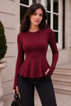 KADIN YUVARLAK YAKA ESNEK ÖRME KUMAŞ PEPLUM BLUZ