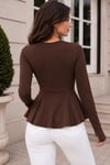 KADIN YUVARLAK YAKA ESNEK ÖRME KUMAŞ PEPLUM BLUZ