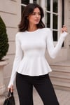 KADIN YUVARLAK YAKA ESNEK ÖRME KUMAŞ PEPLUM BLUZ
