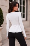 KADIN YUVARLAK YAKA ESNEK ÖRME KUMAŞ PEPLUM BLUZ