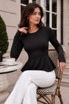KADIN YUVARLAK YAKA ESNEK ÖRME KUMAŞ PEPLUM BLUZ