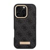 Apple iPhone 16 Pro Kılıf Guess Orjinal Lisanslı M-safe Şarj Özellikli 4G Desenli PU Metal Plaka Klasik Logolu Kapak