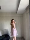 Çiçek Desenli Organze Mini Elbise Pembe