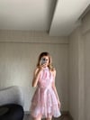 Çiçek Desenli Organze Mini Elbise Pembe