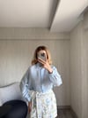 İnce Çizgili Düğmeli Oversize Gömlek 
