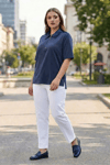 LACİVERT SATEN YAKA FERMUARLI T-SHIRT