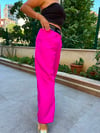 PEMBE LASTİK DETAYLI FUŞYA PANTOLON