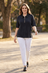 SİYAH SATEN YAKA FERMUARLI T-SHIRT
