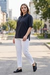 SİYAH SATEN YAKA FERMUARLI T-SHIRT