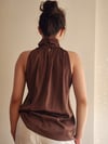 Kahve Saten Kolsuz Reglan Kesim Bluz