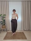 Kahve Saten Şalvar Kesim Pantolon