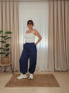 Lacivert Saten Şalvar Kesim Pantolon