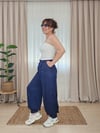 Lacivert Saten Şalvar Kesim Pantolon