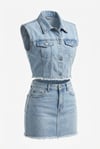 Denim Yelek Etek Takım